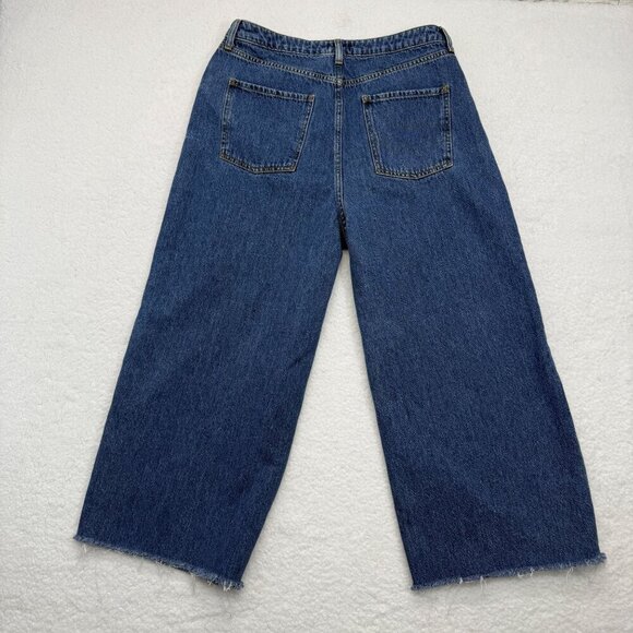 River Island Alexa Crop Super Wide Leg Jeans Midwash Blue Retro Size 14 US 10 - Picture 2 of 12